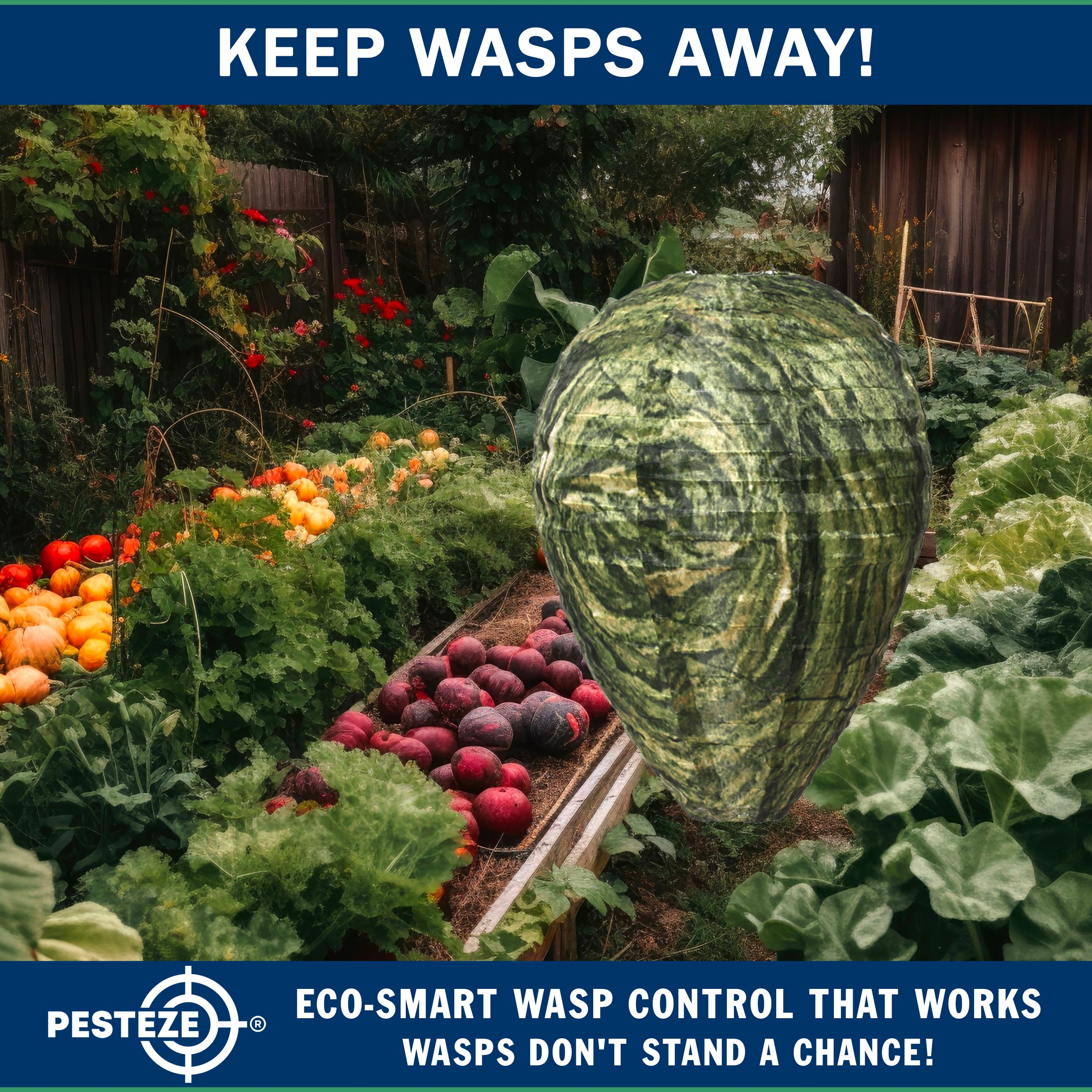 PESTEZE® USA Green Camo Waterproof Hanging Wasp Decoy Nest [11.8 x 8.6 Inch] Deters Several Wasp, Hornet & Yellow Jacket Species by Simulating Enemy Hives.