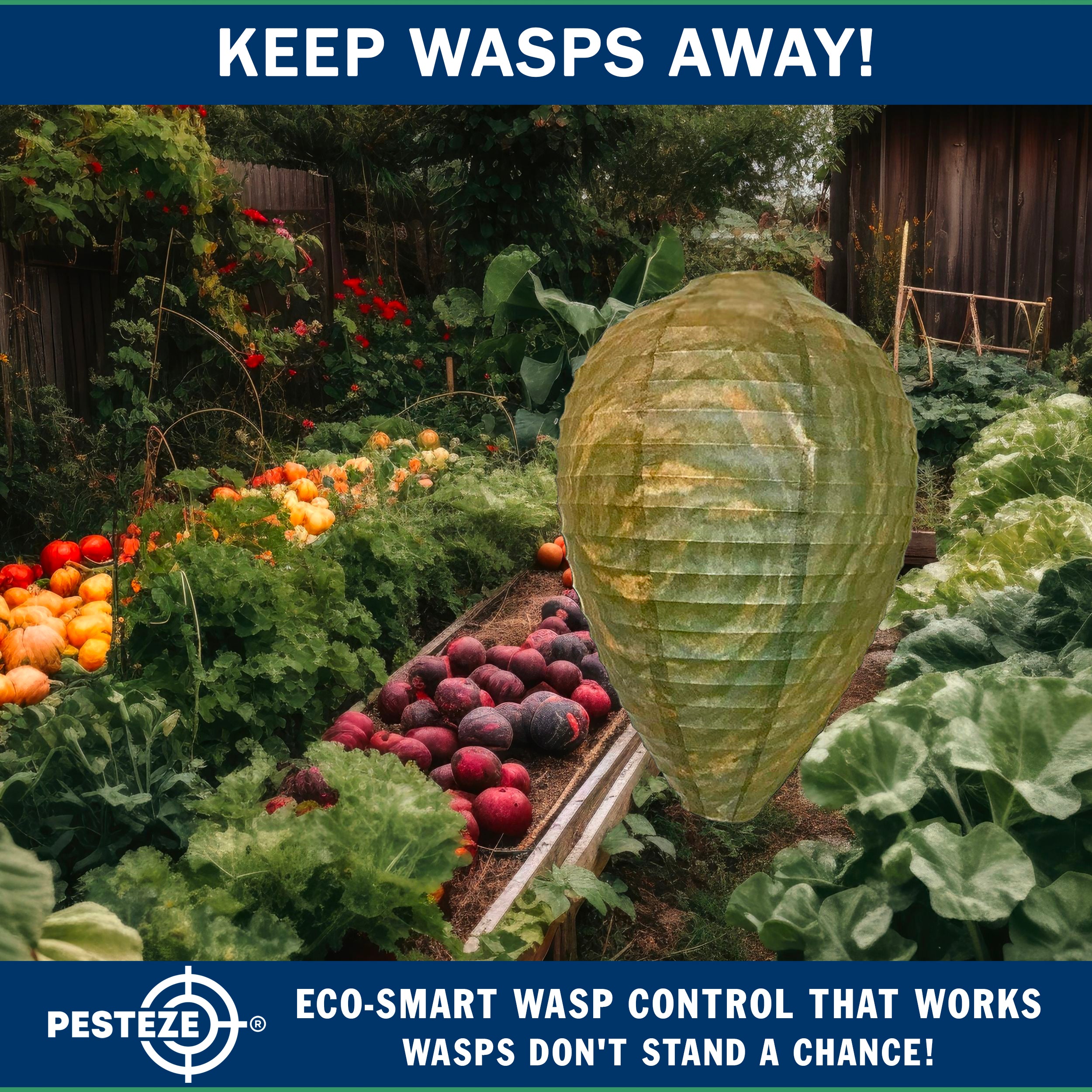 PESTEZE® USA Green Camo Paper Hanging Wasp Decoy Nest [11.8 x 8.6 Inch] Deters Several Wasp, Hornet & Yellow Jacket Species without Harsh Chemicals by Simulating Enemy Hives.