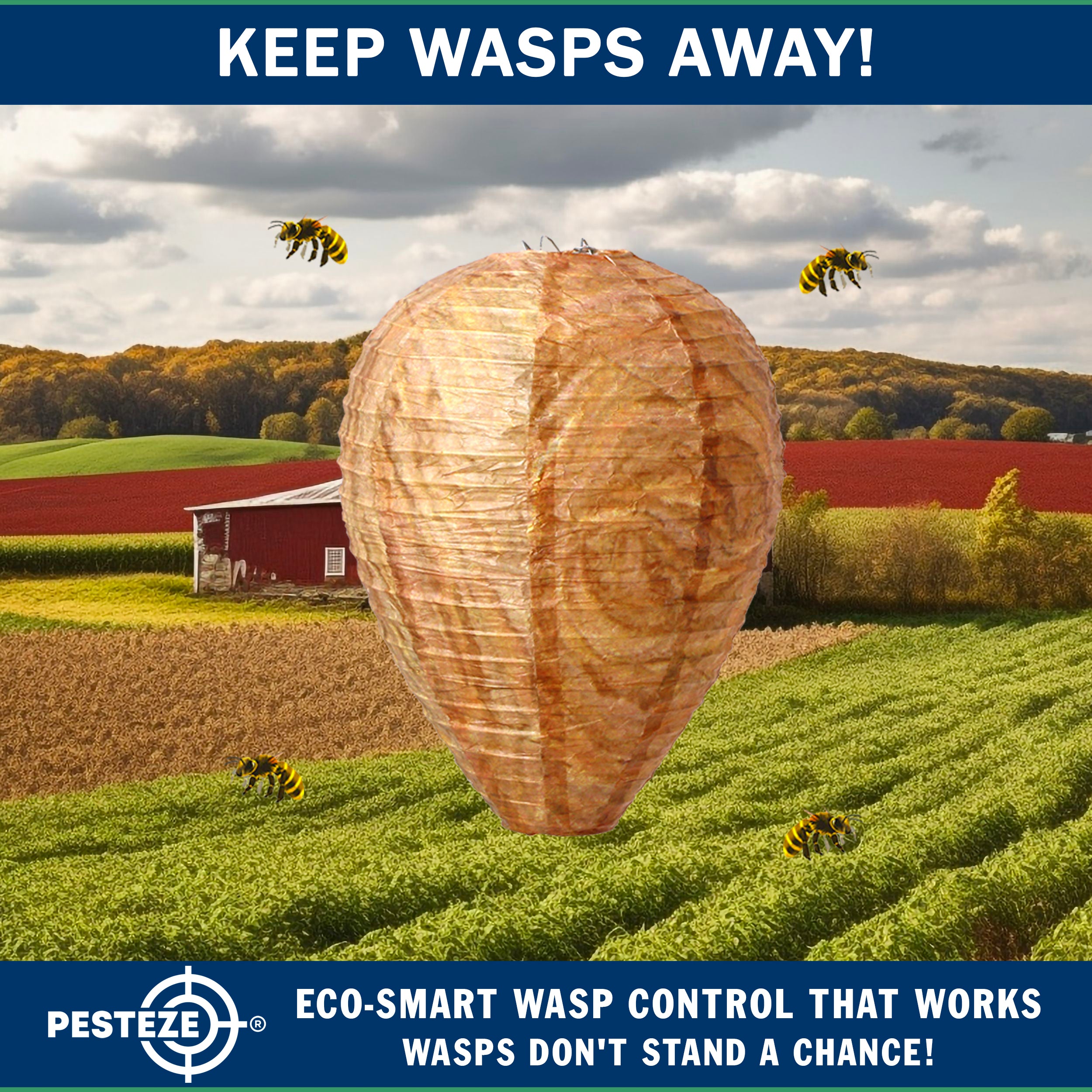 PESTEZE® USA Brown Waterproof Hanging Wasp Decoy Nest [2 Pack] Deters Several Wasp, Hornet & Yellow Jacket Species by Simulating Enemy Hives.