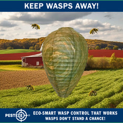 PESTEZE® USA Green Camo Paper Hanging Wasp Decoy Nest [11.8 x 8.6 Inch] Deters Several Wasp, Hornet & Yellow Jacket Species without Harsh Chemicals by Simulating Enemy Hives.