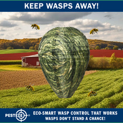PESTEZE® USA Green Camo Waterproof Hanging Wasp Decoy Nest [11.8 x 8.6 Inch] Deters Several Wasp, Hornet & Yellow Jacket Species by Simulating Enemy Hives.