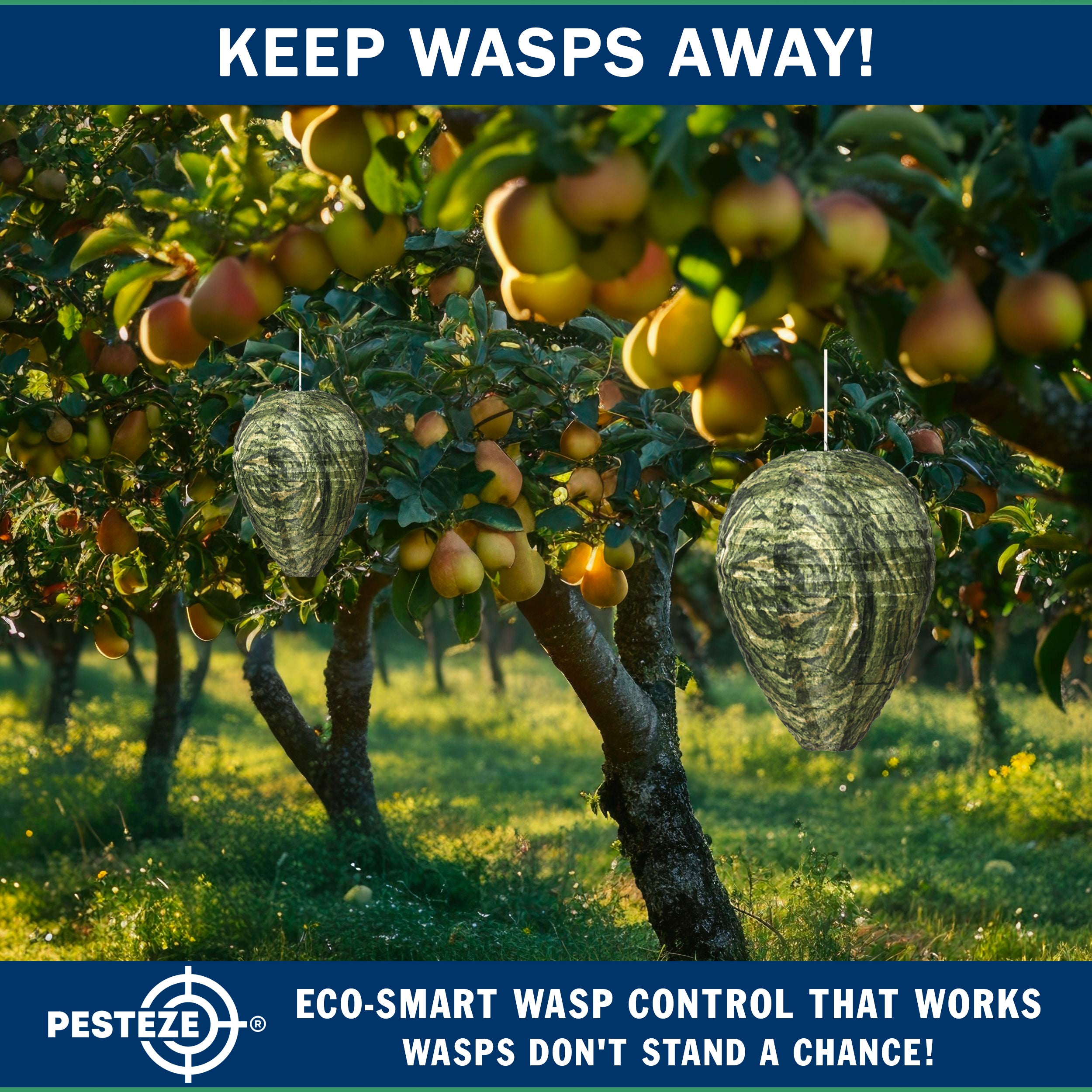 PESTEZE® USA Green Camo Waterproof Hanging Wasp Decoy Nest [11.8 x 8.6 Inch] Deters Several Wasp, Hornet & Yellow Jacket Species by Simulating Enemy Hives.