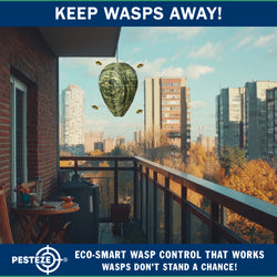 PESTEZE® USA Green Camo Waterproof Hanging Wasp Decoy Nest [11.8 x 8.6 Inch] Deters Several Wasp, Hornet & Yellow Jacket Species by Simulating Enemy Hives.