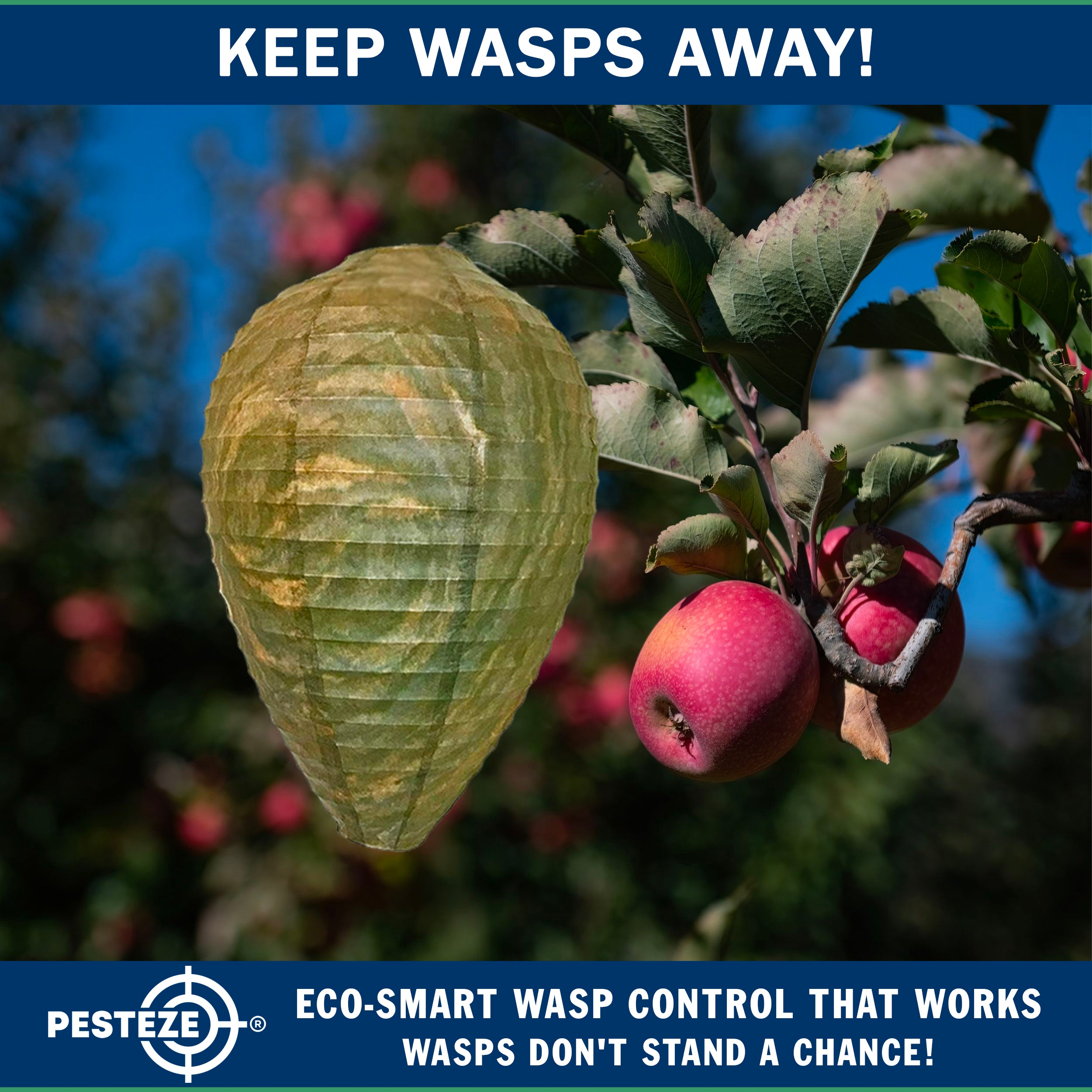 PESTEZE® USA Green Camo Paper Hanging Wasp Decoy Nest [11.8 x 8.6 Inch] Deters Several Wasp, Hornet & Yellow Jacket Species without Harsh Chemicals by Simulating Enemy Hives.