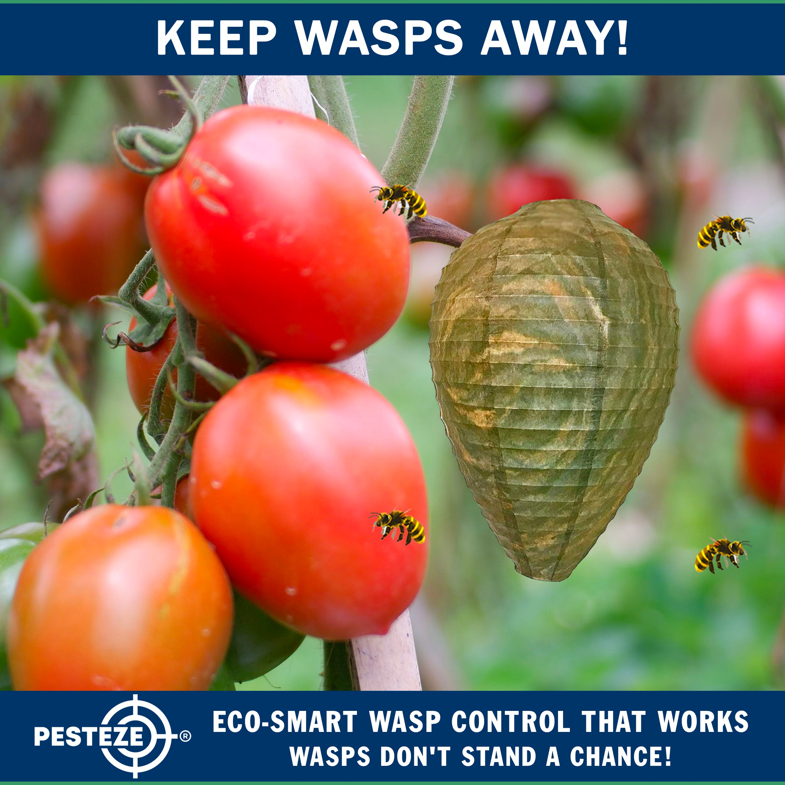 PESTEZE® USA Green Camo Paper Hanging Wasp Decoy Nest [11.8 x 8.6 Inch] Deters Several Wasp, Hornet & Yellow Jacket Species without Harsh Chemicals by Simulating Enemy Hives.