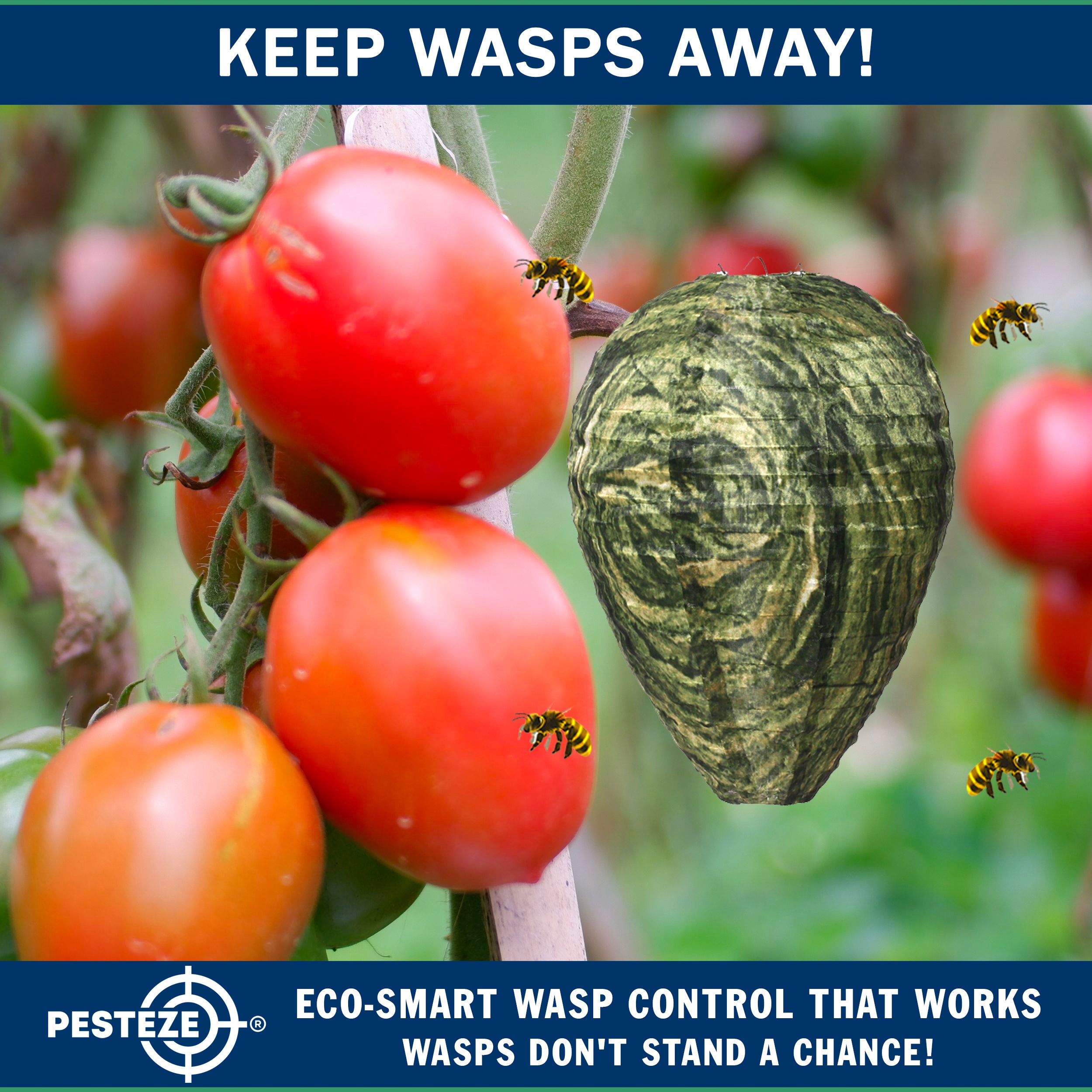 PESTEZE® USA Green Camo Waterproof Hanging Wasp Decoy Nest [11.8 x 8.6 Inch] Deters Several Wasp, Hornet & Yellow Jacket Species by Simulating Enemy Hives.