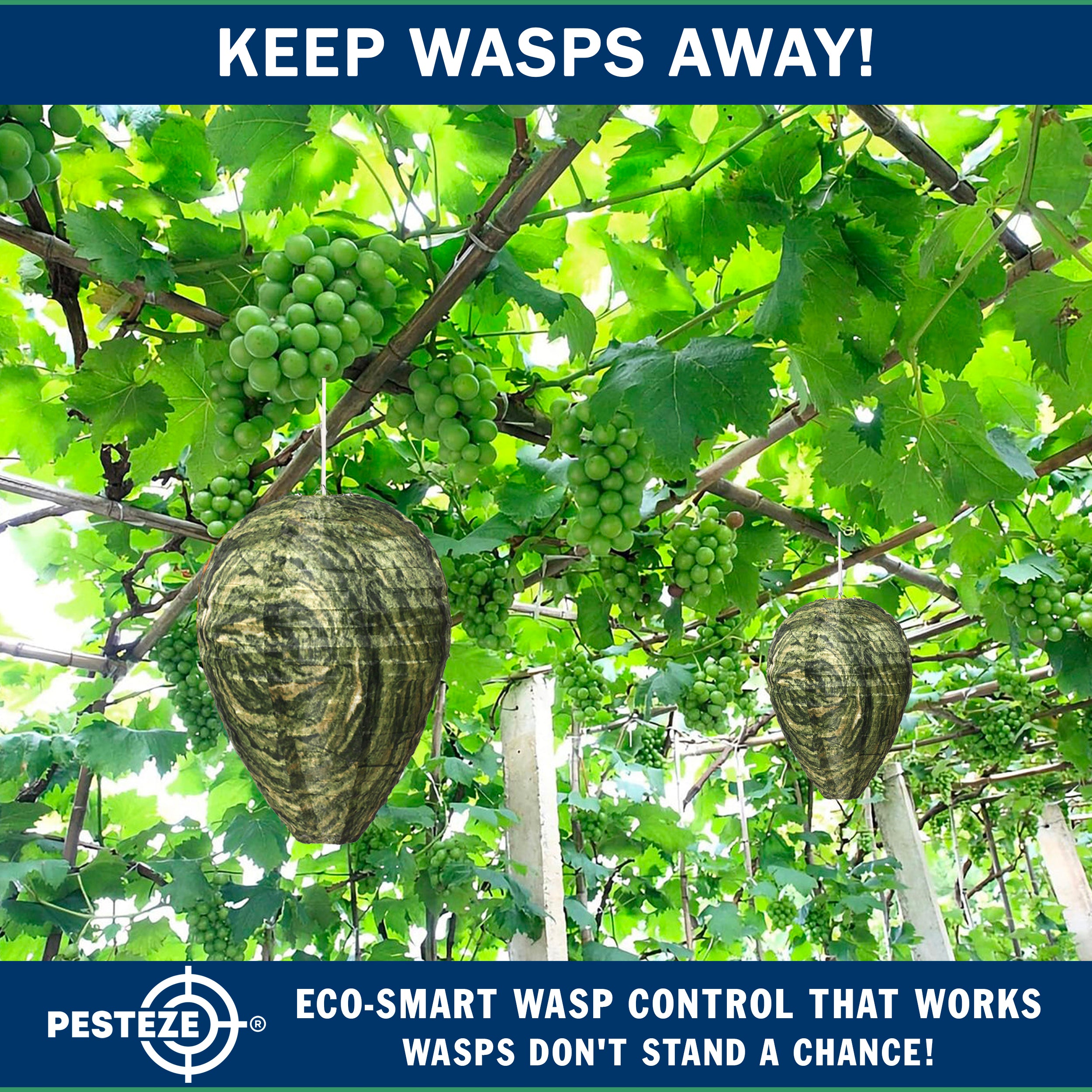 PESTEZE® USA Green Camo Waterproof Hanging Wasp Decoy Nest [11.8 x 8.6 Inch] Deters Several Wasp, Hornet & Yellow Jacket Species by Simulating Enemy Hives.