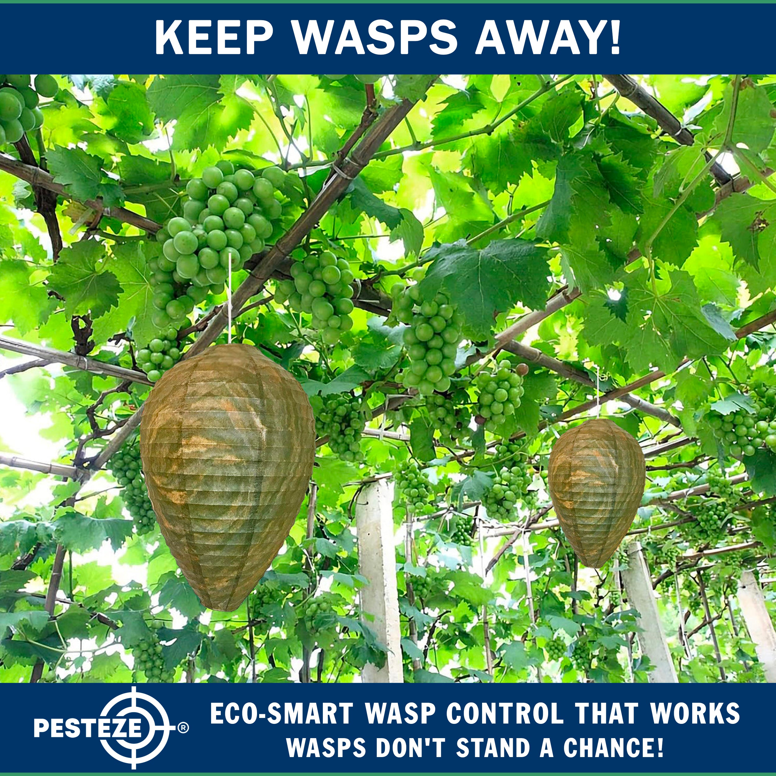 PESTEZE® USA Green Camo Paper Hanging Wasp Decoy Nest [11.8 x 8.6 Inch] Deters Several Wasp, Hornet & Yellow Jacket Species without Harsh Chemicals by Simulating Enemy Hives.