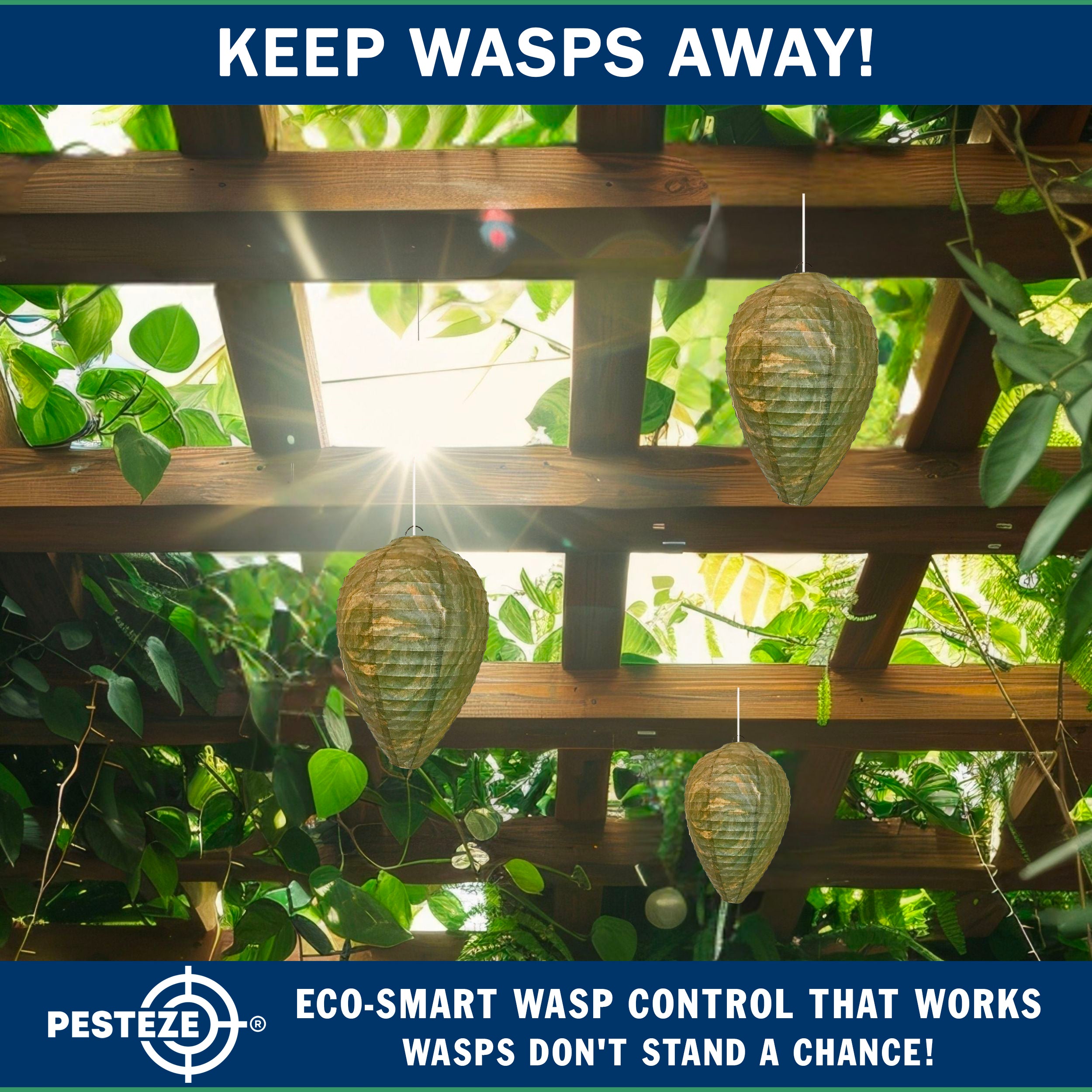 PESTEZE® USA Green Camo Paper Hanging Wasp Decoy Nest [11.8 x 8.6 Inch] Deters Several Wasp, Hornet & Yellow Jacket Species without Harsh Chemicals by Simulating Enemy Hives.