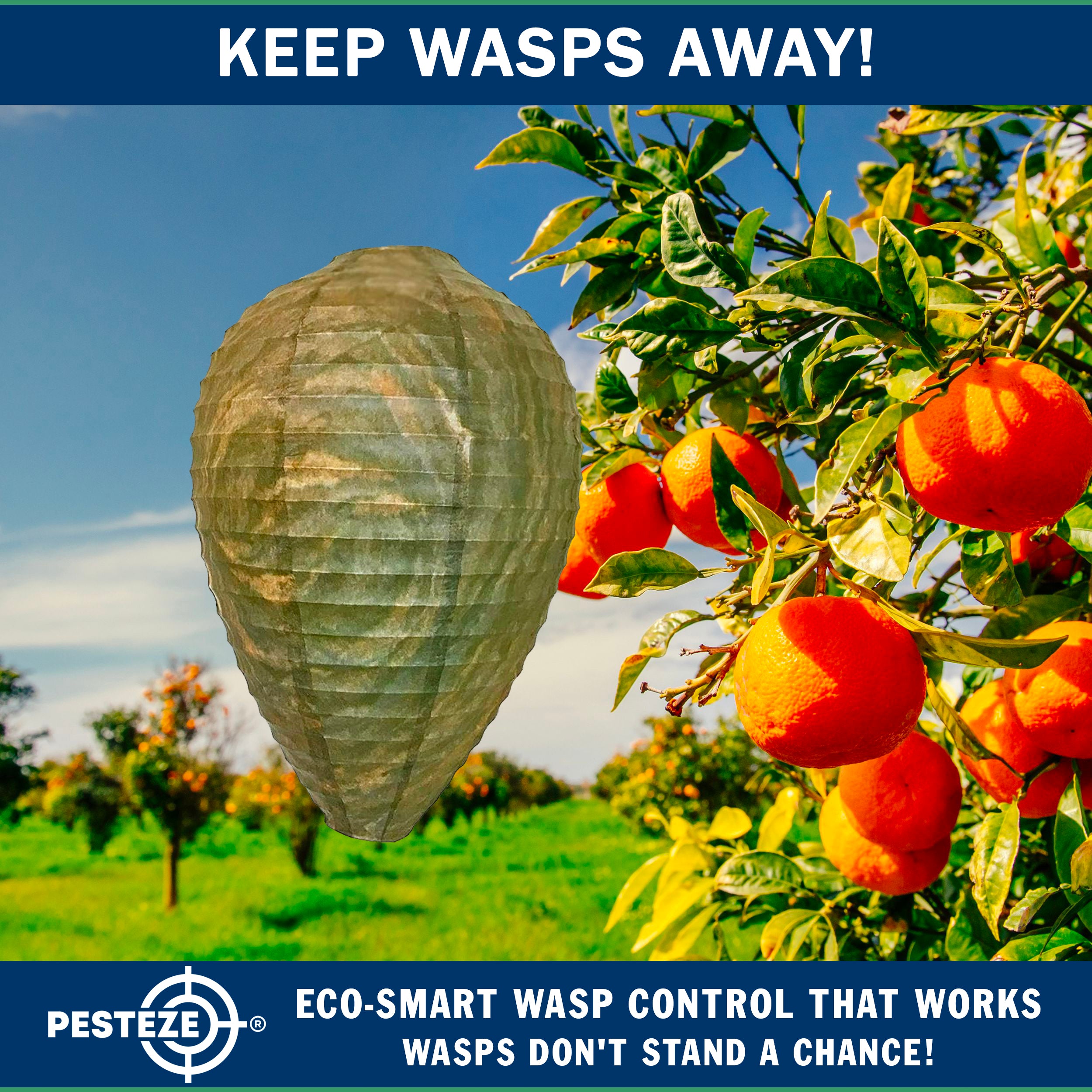 PESTEZE® USA Green Camo Paper Hanging Wasp Decoy Nest [11.8 x 8.6 Inch] Deters Several Wasp, Hornet & Yellow Jacket Species without Harsh Chemicals by Simulating Enemy Hives.