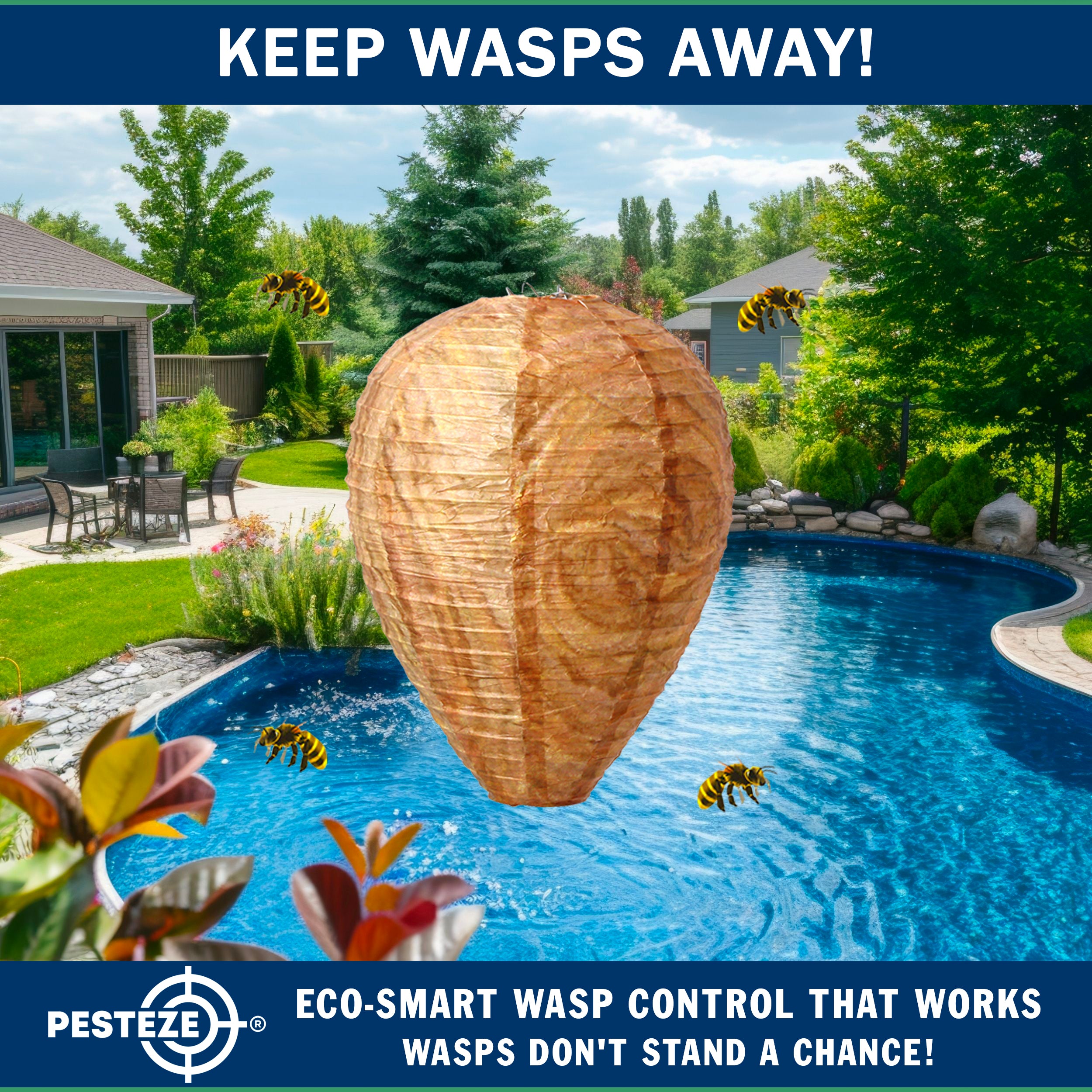 PESTEZE® USA Brown Waterproof Hanging Wasp Decoy Nest [2 Pack] Deters Several Wasp, Hornet & Yellow Jacket Species by Simulating Enemy Hives.