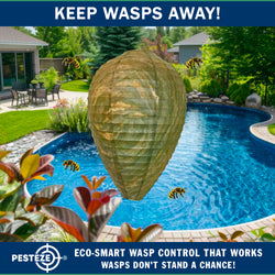 PESTEZE® USA Green Camo Paper Hanging Wasp Decoy Nest [11.8 x 8.6 Inch] Deters Several Wasp, Hornet & Yellow Jacket Species without Harsh Chemicals by Simulating Enemy Hives.