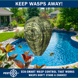 PESTEZE® USA Green Camo Waterproof Hanging Wasp Decoy Nest [11.8 x 8.6 Inch] Deters Several Wasp, Hornet & Yellow Jacket Species by Simulating Enemy Hives.