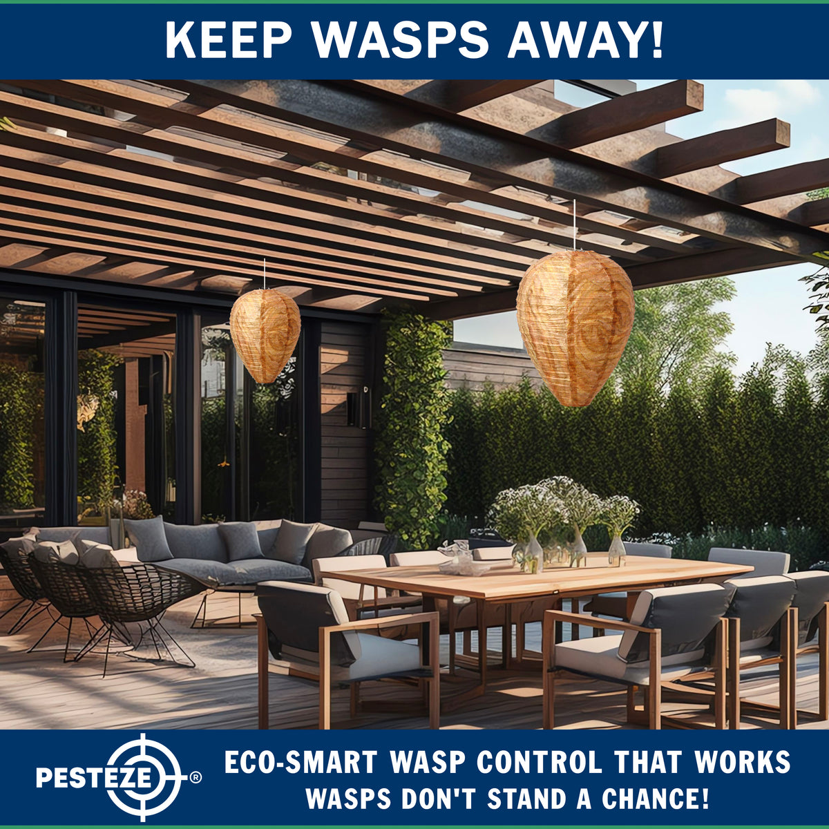 PESTEZE® USA Brown Waterproof Hanging Wasp Decoy Nest [11.8 x 8.6 Inch] Deters Several Wasp, Hornet & Yellow Jacket Species by Simulating Enemy Hives.