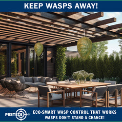 PESTEZE® USA Green Camo Paper Hanging Wasp Decoy Nest [11.8 x 8.6 Inch] Deters Several Wasp, Hornet & Yellow Jacket Species without Harsh Chemicals by Simulating Enemy Hives.