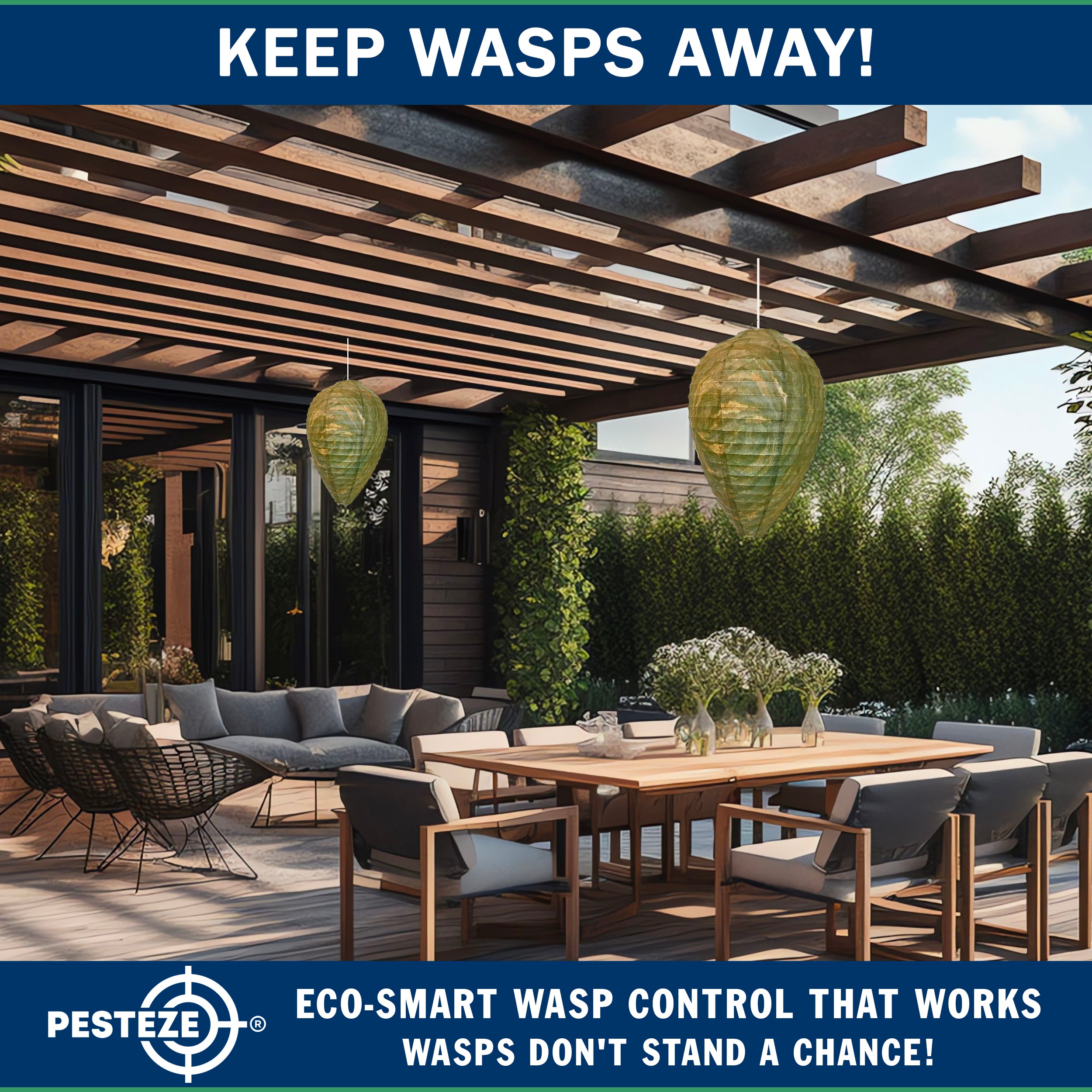 PESTEZE® USA Green Camo Paper Hanging Wasp Decoy Nest [11.8 x 8.6 Inch] Deters Several Wasp, Hornet & Yellow Jacket Species without Harsh Chemicals by Simulating Enemy Hives.