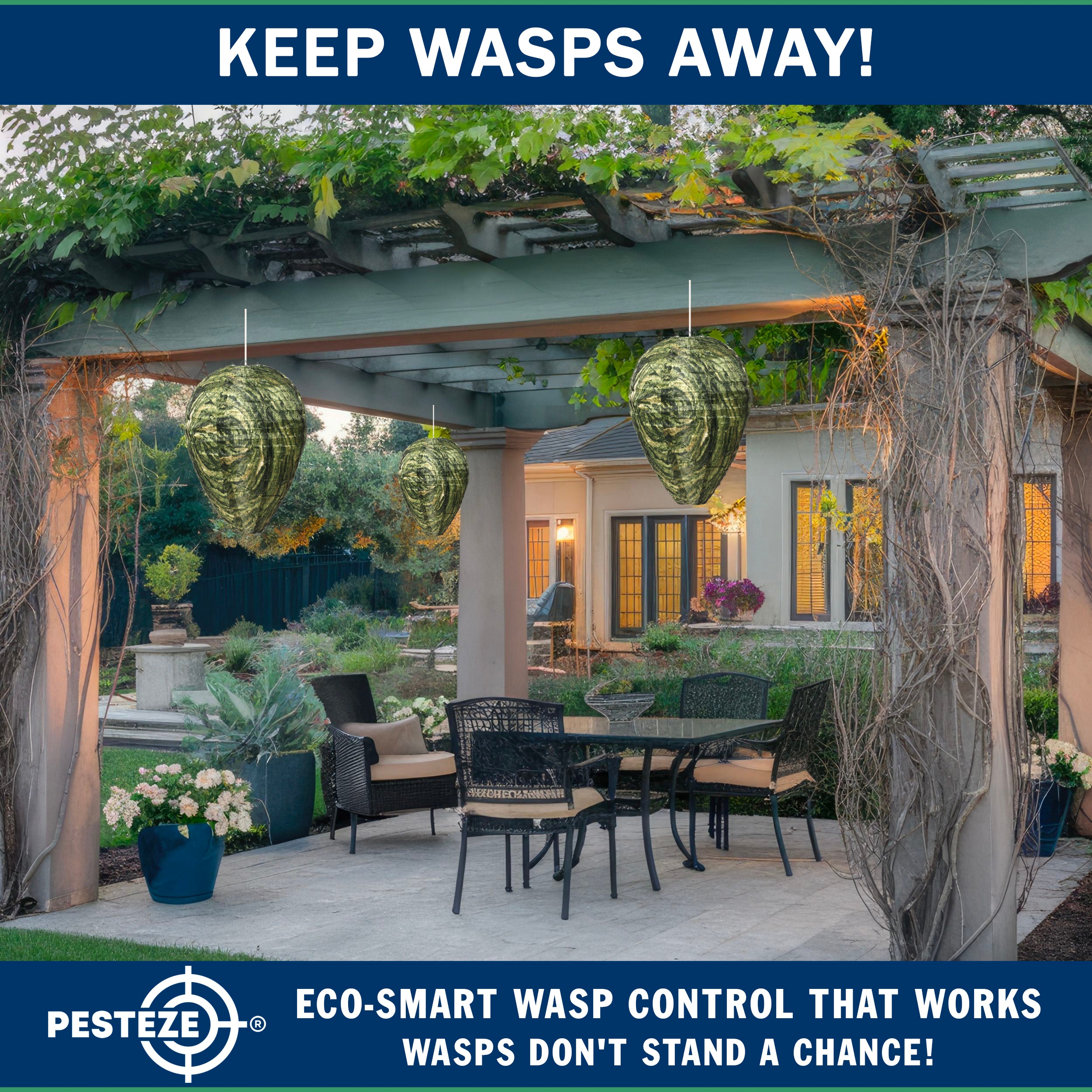 PESTEZE® USA Green Camo Waterproof Hanging Wasp Decoy Nest [11.8 x 8.6 Inch] Deters Several Wasp, Hornet & Yellow Jacket Species by Simulating Enemy Hives.