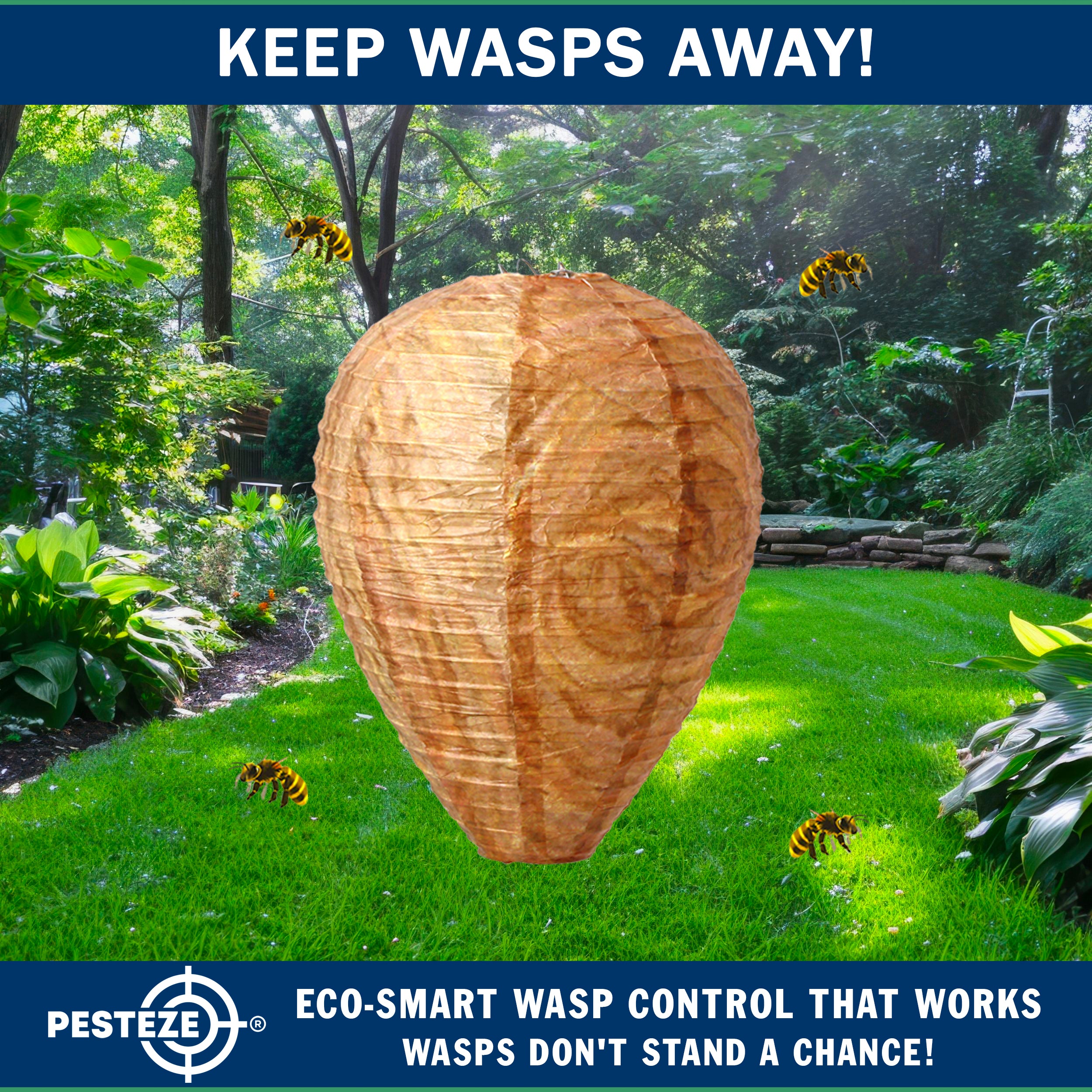 PESTEZE® USA Brown Waterproof Hanging Wasp Decoy Nest [2 Pack] Deters Several Wasp, Hornet & Yellow Jacket Species by Simulating Enemy Hives.