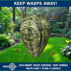 PESTEZE® USA Green Camo Waterproof Hanging Wasp Decoy Nest [11.8 x 8.6 Inch] Deters Several Wasp, Hornet & Yellow Jacket Species by Simulating Enemy Hives.