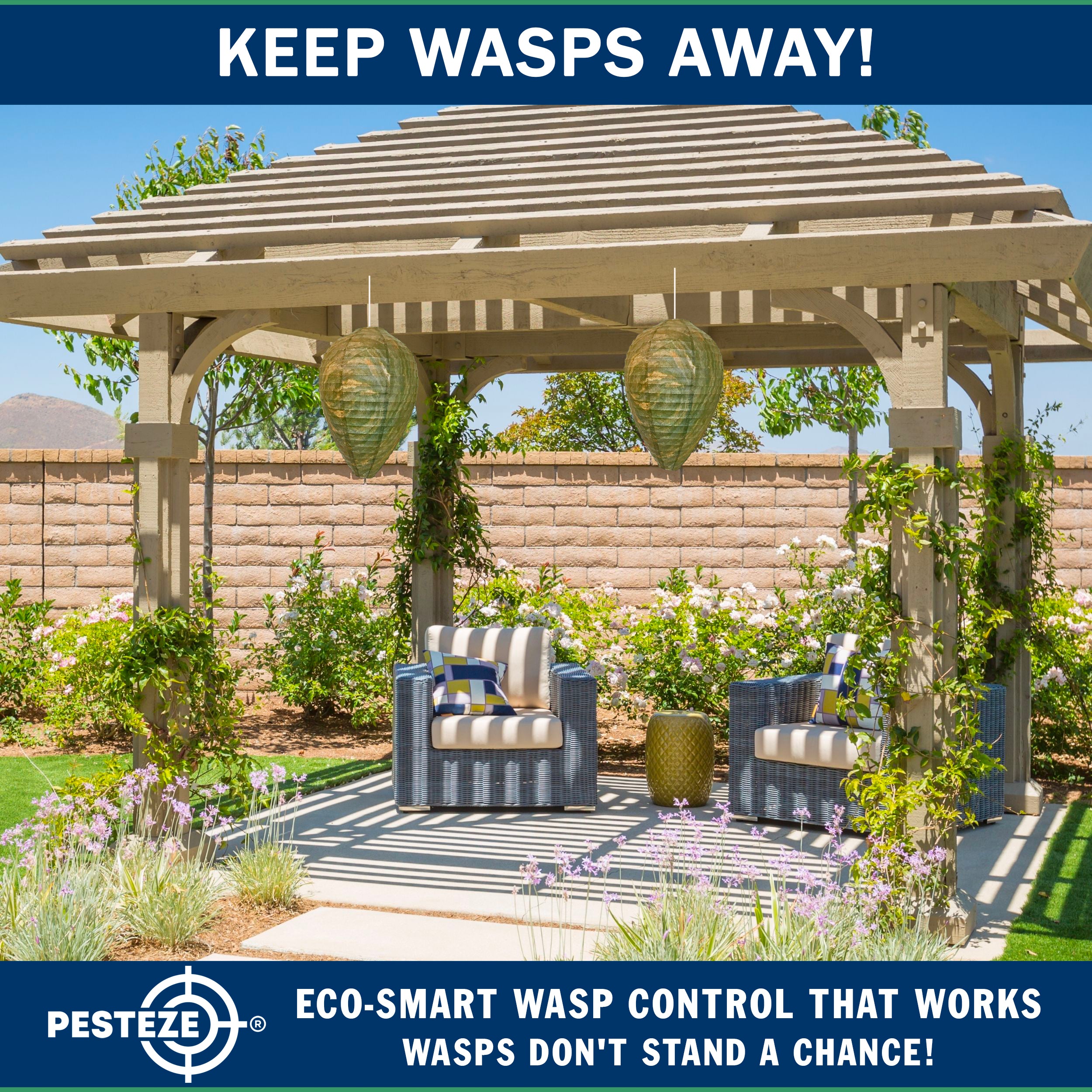 PESTEZE® USA Green Camo Paper Hanging Wasp Decoy Nest [11.8 x 8.6 Inch] Deters Several Wasp, Hornet & Yellow Jacket Species without Harsh Chemicals by Simulating Enemy Hives.