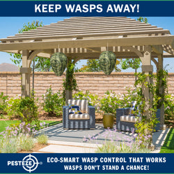 PESTEZE® USA Green Camo Waterproof Hanging Wasp Decoy Nest [11.8 x 8.6 Inch] Deters Several Wasp, Hornet & Yellow Jacket Species by Simulating Enemy Hives.