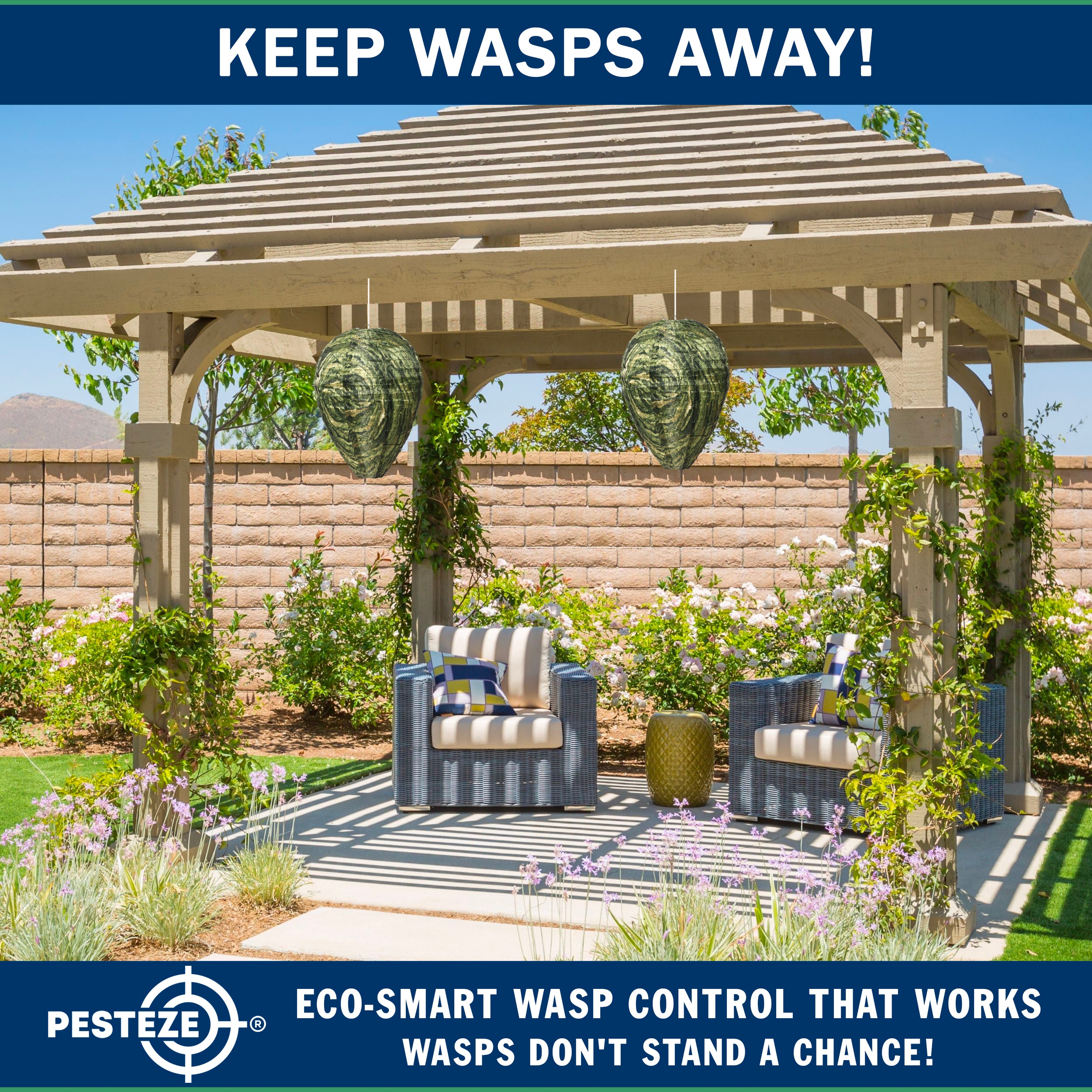 PESTEZE® USA Green Camo Waterproof Hanging Wasp Decoy Nest [11.8 x 8.6 Inch] Deters Several Wasp, Hornet & Yellow Jacket Species by Simulating Enemy Hives.
