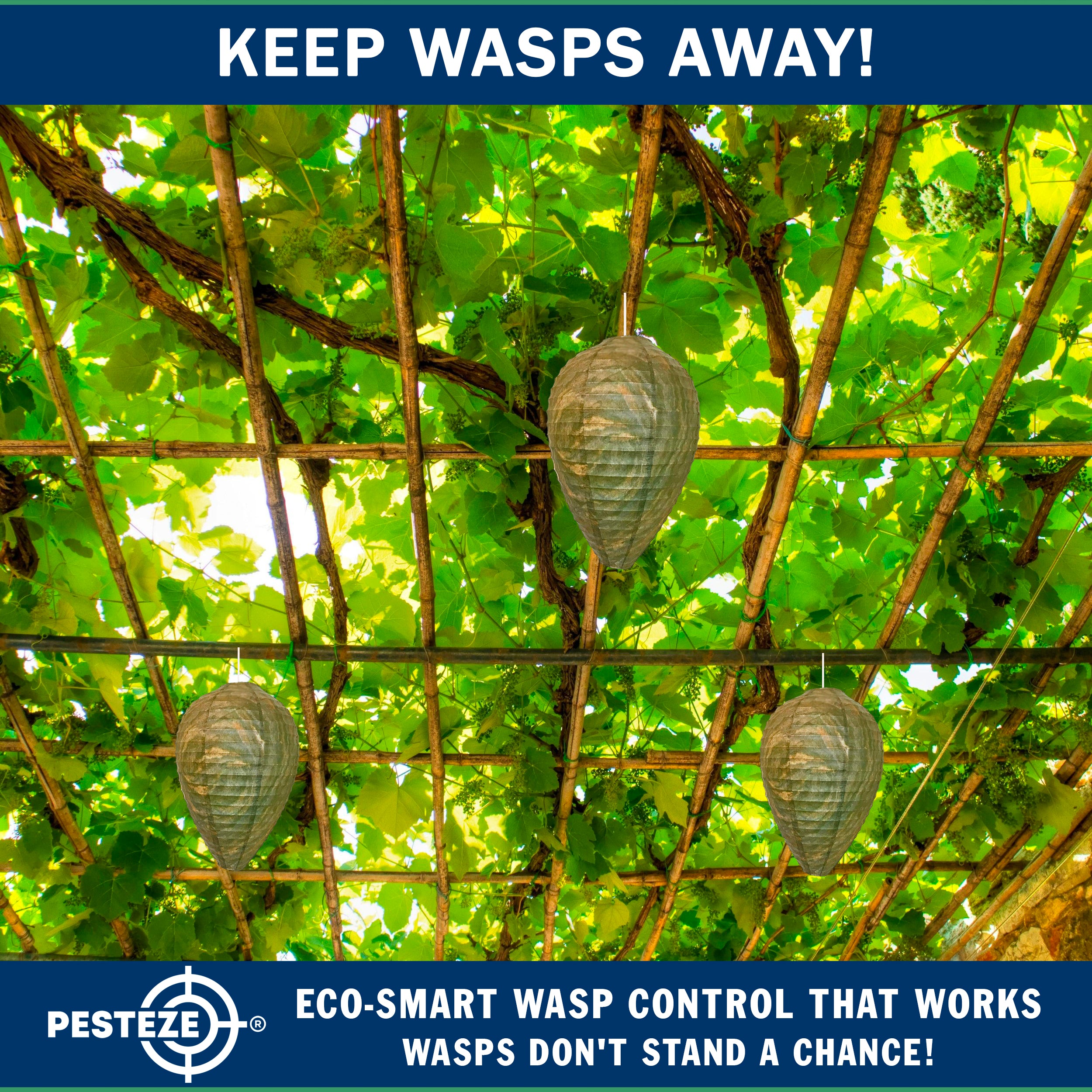 PESTEZE® USA Green Camo Paper Hanging Wasp Decoy Nest [11.8 x 8.6 Inch] Deters Several Wasp, Hornet & Yellow Jacket Species without Harsh Chemicals by Simulating Enemy Hives.