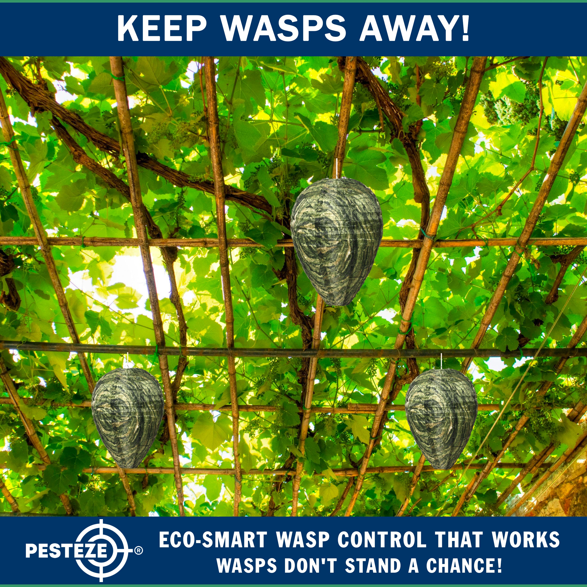 PESTEZE® USA Green Camo Waterproof Hanging Wasp Decoy Nest [11.8 x 8.6 Inch] Deters Several Wasp, Hornet & Yellow Jacket Species by Simulating Enemy Hives.