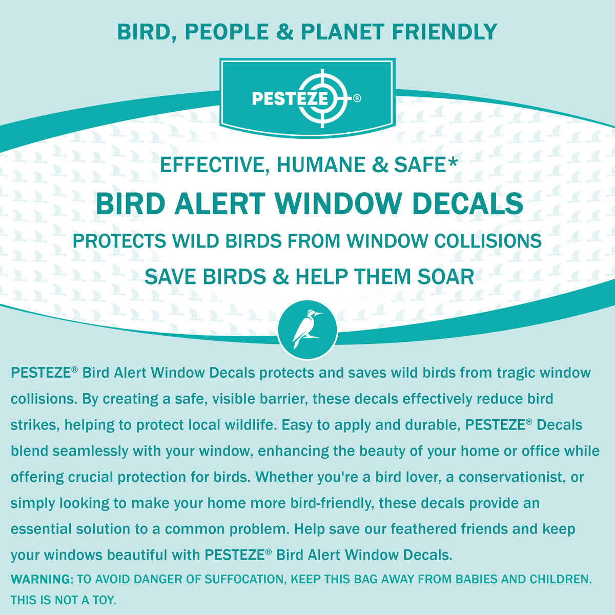 PESTEZE® USA UV Reflective Window Bird Decals–Anti Collision Static Cling Stickers for Windows to Prevent Birds from Hitting Glass–Removable, 16 Pack Window Alert Clings – Humane Bird Strike Prevention