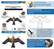PESTEZE® USA Realistic Eagle Kite [2 Pack- 46 x 26 Inch with 13 ft Flagpole] Use in Yards & Farms to Protect Vegetables, Fruits & Crops from Pest Birds & Critters without Harming Them