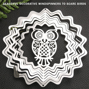 PESTEZE® Owl Stainless Steel Highly Reflective Decorative 3D Wind Spinner for Scaring Unwanted Pest Birds & Critters. 5.5 x 9 Inch Premium Shiny, Attractive, Sturdy, Everlasting & Humane Bird Control