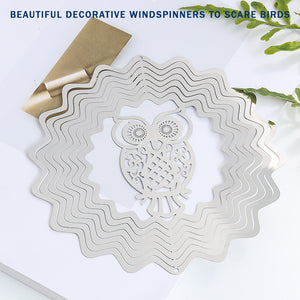 PESTEZE® Owl Stainless Steel Highly Reflective Decorative 3D Wind Spinner for Scaring Unwanted Pest Birds & Critters. 5.5 x 9 Inch Premium Shiny, Attractive, Sturdy, Everlasting & Humane Bird Control