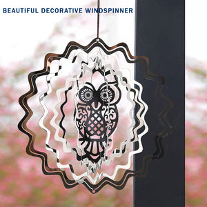 PESTEZE® Owl Stainless Steel Highly Reflective Decorative 3D Wind Spinner for Scaring Unwanted Pest Birds & Critters. 5.5 x 9 Inch Premium Shiny, Attractive, Sturdy, Everlasting & Humane Bird Control