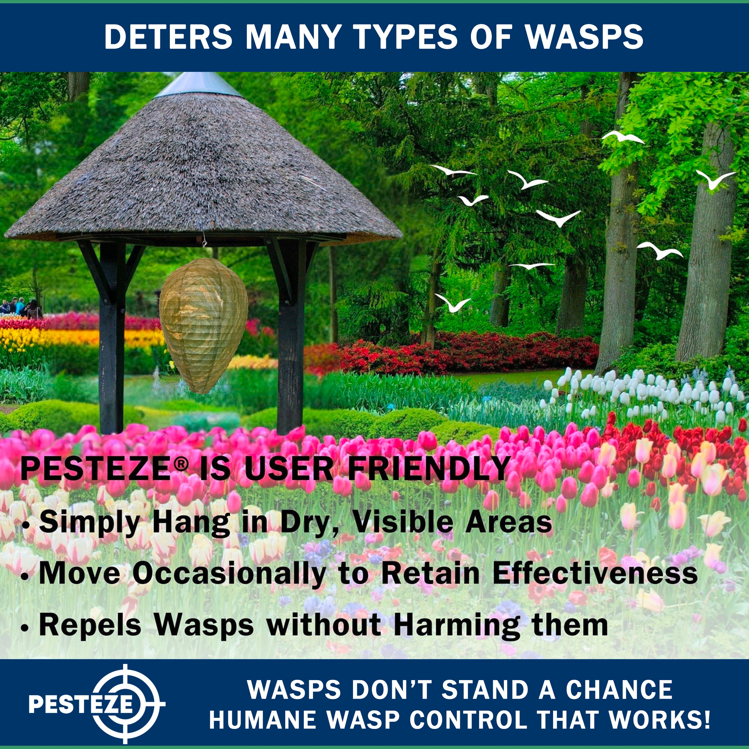 PESTEZE® USA Green Camo Paper Hanging Wasp Decoy Nest [11.8 x 8.6 Inch] Deters Several Wasp, Hornet & Yellow Jacket Species without Harsh Chemicals by Simulating Enemy Hives.