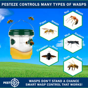 PESTEZE® USA Reusable Solar Hanging Wasp Trap with LED Light [Green: 3.5 x 4.4 Inch] Attracts, & Kills Wasp, Hornet, Yellow Jacket & Insect Species 24/7 Without Harsh Chemicals– Waterproof Outdoor Trap
