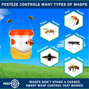 PESTEZE® USA Reusable Solar Hanging Wasp Trap with LED Light [Orange: 3.5 x 4.4 Inch] Attracts, & Kills Wasp, Hornet, Yellow Jacket & Insect Species 24/7 Without Harsh Chemicals Waterproof Outdoor Trap