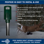 PESTEZE® Battery Bird Sound Repeller. Detects & Deters Pest Birds with Predator Sounds without Harming them to Protect Property. Use to Repel Woodpeckers, Pigeons, Crows, Ducks, Geese & Critters - Pesteze
