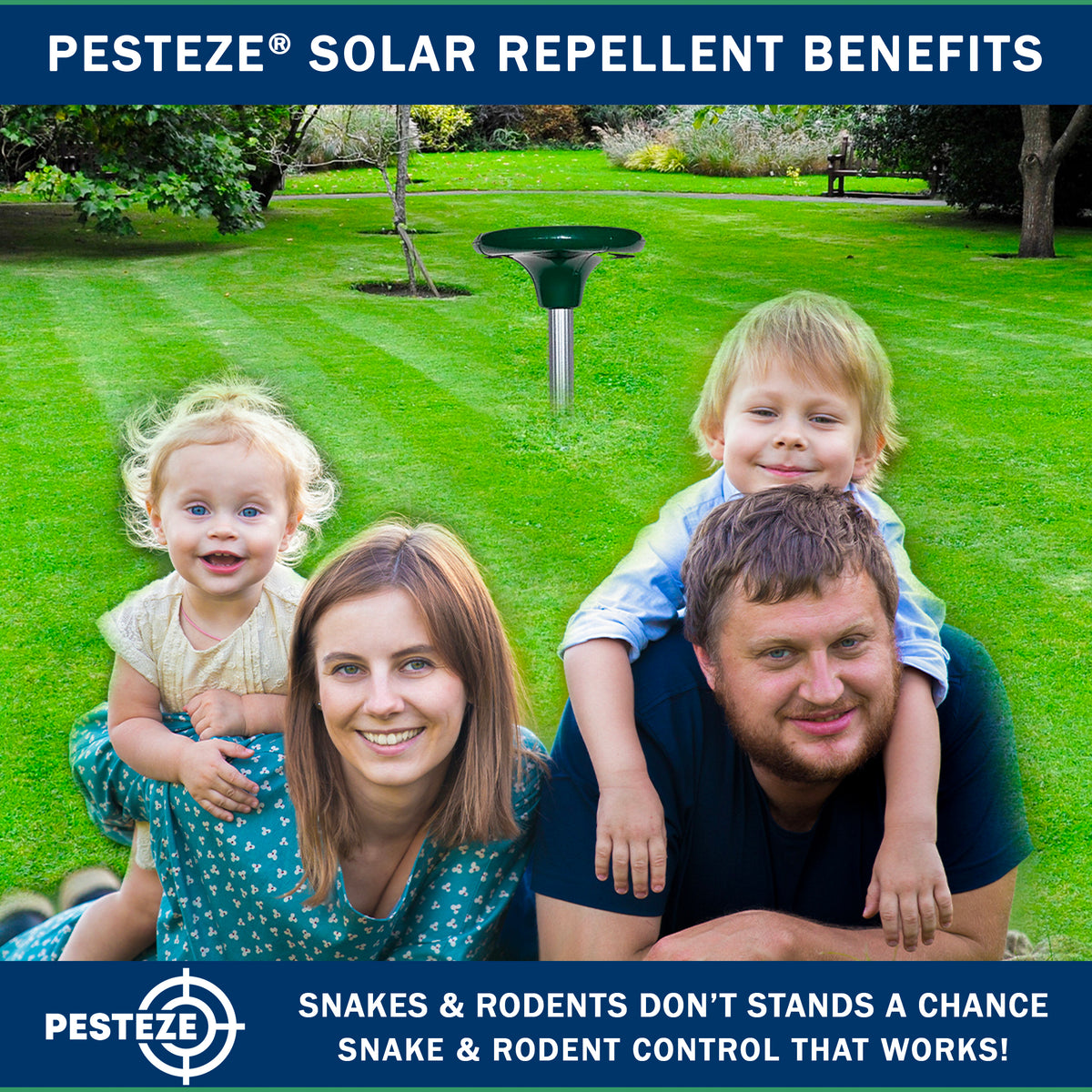 PESTEZE® Solar Snake & Rodent Sound Deterrent. Audible Sound Deters Snakes & Burrowing Rodents like Moles, Voles Gophers, Chipmunks, Groundhogs & Woodchucks from Destroying Gardens & Vegetables - Pesteze
