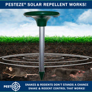 PESTEZE® Solar Snake & Rodent Sound Deterrent. Audible Sound Deters Snakes & Burrowing Rodents like Moles, Voles Gophers, Chipmunks, Groundhogs & Woodchucks from Destroying Gardens & Vegetables - Pesteze