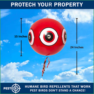 PESTEZE® Large 15" Red Bird Terror-Eye Balloon Deterrent [1 Pack] Scares Unwanted Pest Birds like Pigeons, Gulls, Geese & Critters from Pools & Yards without Harming them to Protect Property