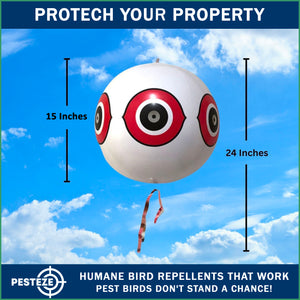 PESTEZE® Large 15" White Bird Scare-Eye Balloon Decoy [1 Pack] Deters Unwanted Pest Birds like Pigeons, Gulls, Geese & Critters from Pools & Yards Without Harming Them To Protect Property
