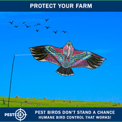 PESTEZE® USA Huge Red Eagle Kite [60x28 Inch Kite with 13 Ft Flagpole] Provides Humane Bird Deterrence in Yards & Farms. Protects Vegetables, Fruits & Crops from Pest Birds & Critters