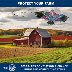PESTEZE® USA Huge Red Eagle Kite [60x28 Inch Kite with 13 Ft Flagpole] Provides Humane Bird Deterrence in Yards & Farms. Protects Vegetables, Fruits & Crops from Pest Birds & Critters