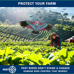 PESTEZE® USA Huge Red Eagle Kite [60x28 Inch Kite with 13 Ft Flagpole] Provides Humane Bird Deterrence in Yards & Farms. Protects Vegetables, Fruits & Crops from Pest Birds & Critters