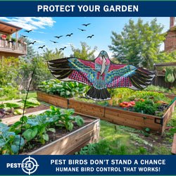 PESTEZE® USA Huge Red Eagle Kite [60x28 Inch Kite with 13 Ft Flagpole] Provides Humane Bird Deterrence in Yards & Farms. Protects Vegetables, Fruits & Crops from Pest Birds & Critters
