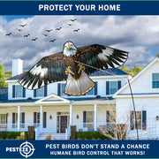 PESTEZE® USA Flying Hawk Bird Deterrent Kite, 13 ft Pole– Realistic 54x30 Inch Hawk Decoy Scare Device for Gardens, Yards, Boats & Farms– Repels Pest Birds like Crows, Pigeons, Seagulls, Geese Humanely