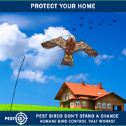 PESTEZE® USA Hawk Kite [47x27 Inch Kite with 13 Ft Flagpole] Provides Humane Bird Deterrence in Yards & Farms. Protects Vegetables, Fruits & Crops from Pest Birds & Critters