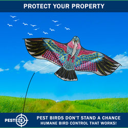PESTEZE® USA Huge Red Eagle Kite [60x28 Inch Kite with 13 Ft Flagpole] Provides Humane Bird Deterrence in Yards & Farms. Protects Vegetables, Fruits & Crops from Pest Birds & Critters