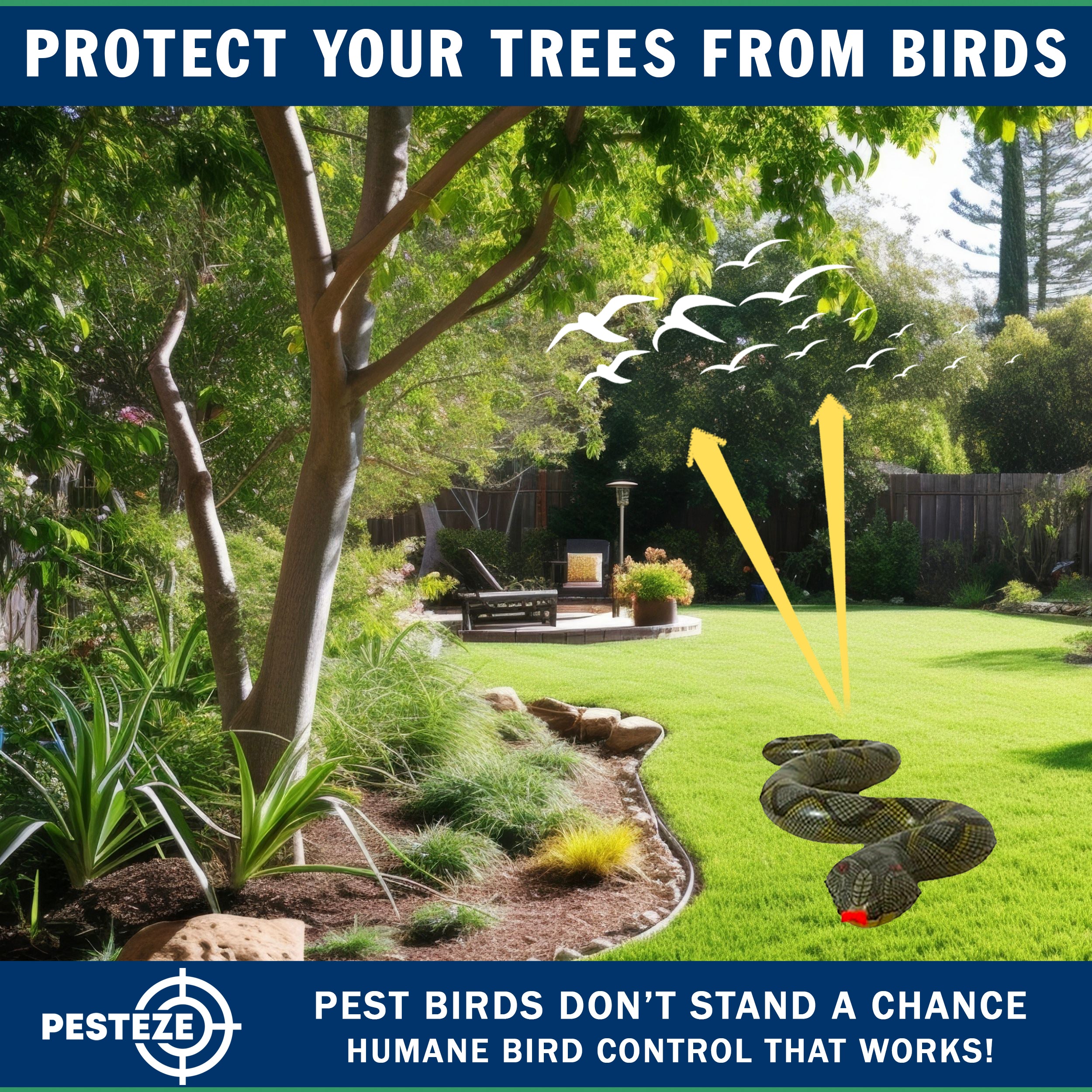 PESTEZE® USA Green 39 Inch Realistic Inflatable Snakes [1 Pack] Deters Pest Birds like Woodpeckers, Sparrows, Pigeons, Crows, Gulls & Critters from Pools & Yards without Harming them to Protect Property