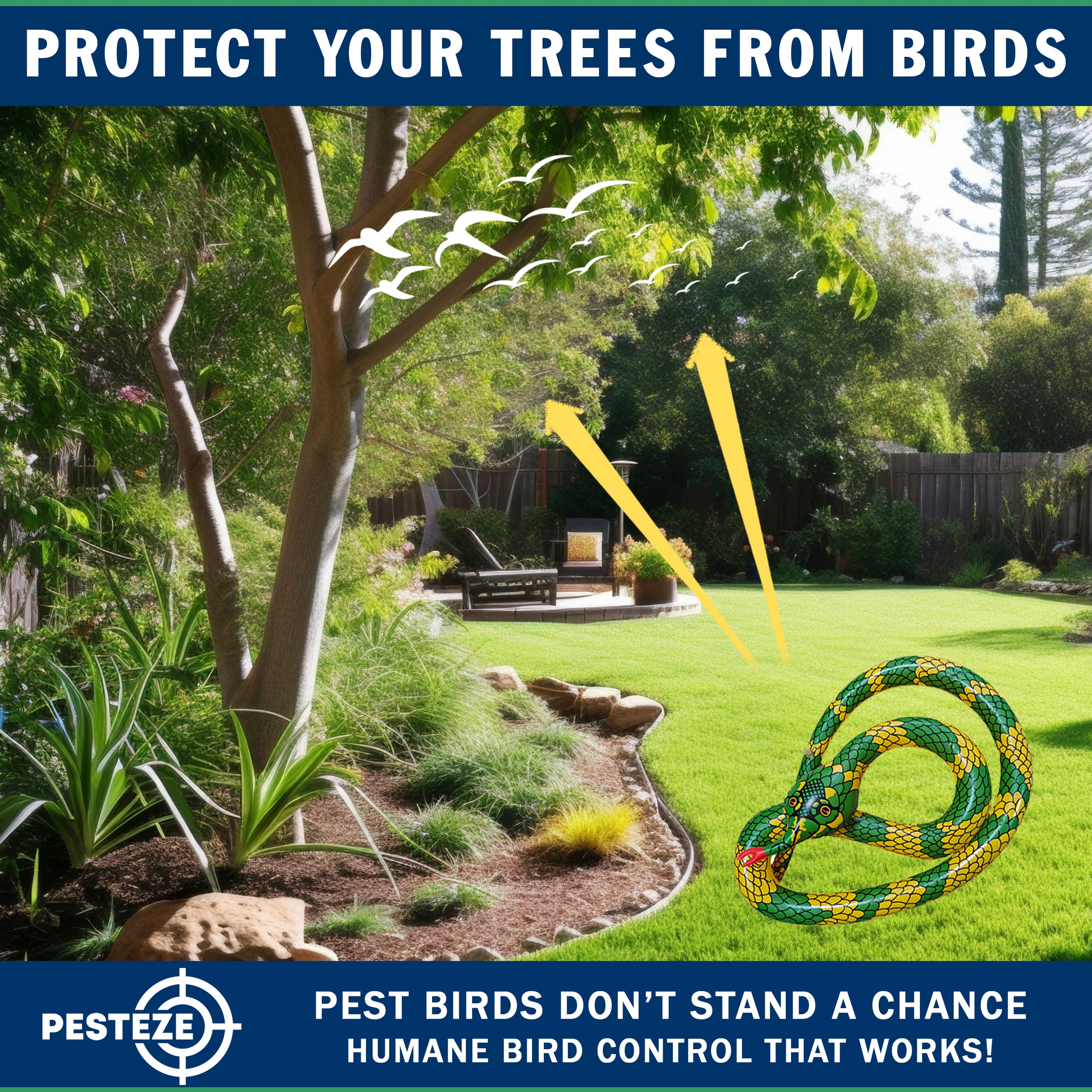 PESTEZE® USA Inflatible Snake [1 PACK Curly Yellow-Green] Predators Pest Birds  like Woodpeckers, Sparrows, Pigeons, Crows, Gulls & Critters from Pools & Yards without Harming them to Protect Property